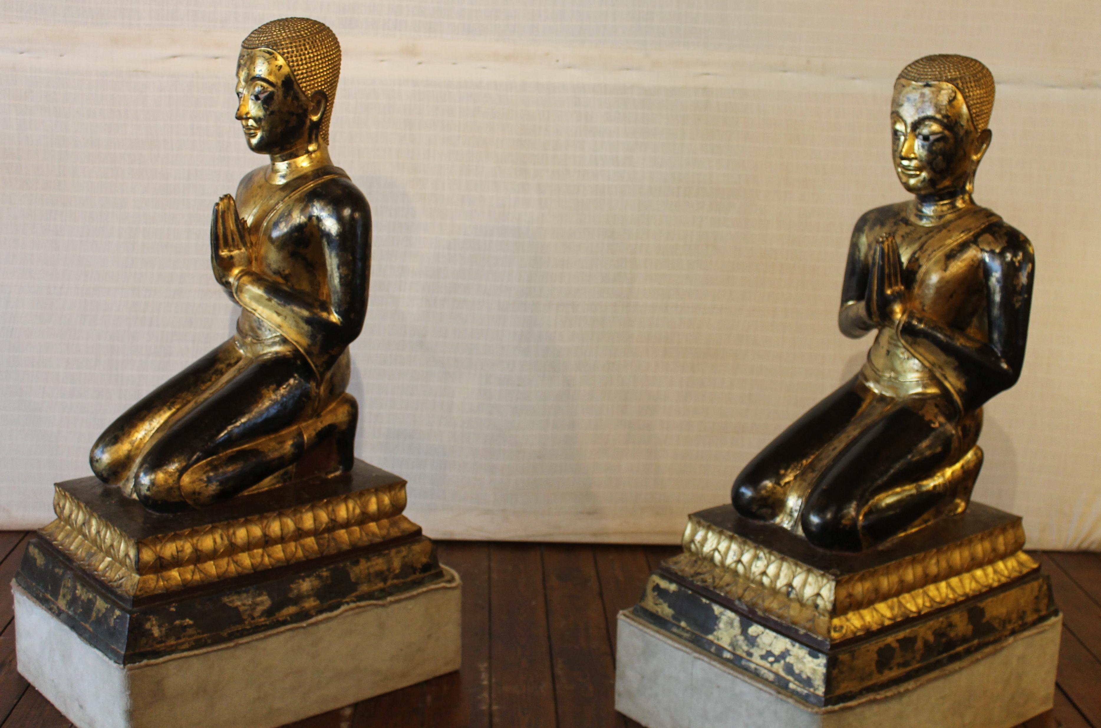 18th Century and Earlier Pair of Monk in Bronze-18 ° Century-Ayuttheya For Sale