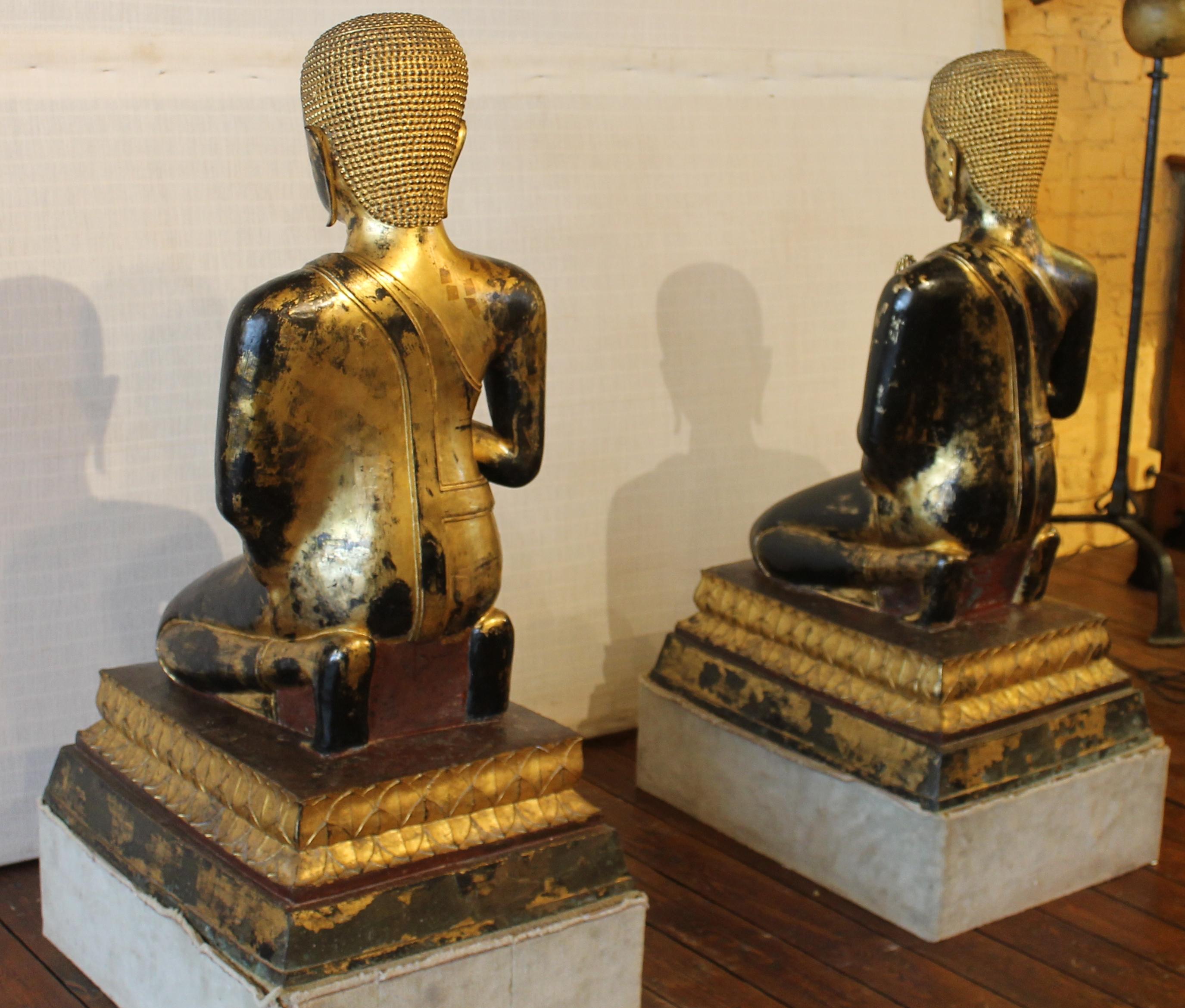 Pair of Monk in Bronze-18 ° Century-Ayuttheya For Sale 1