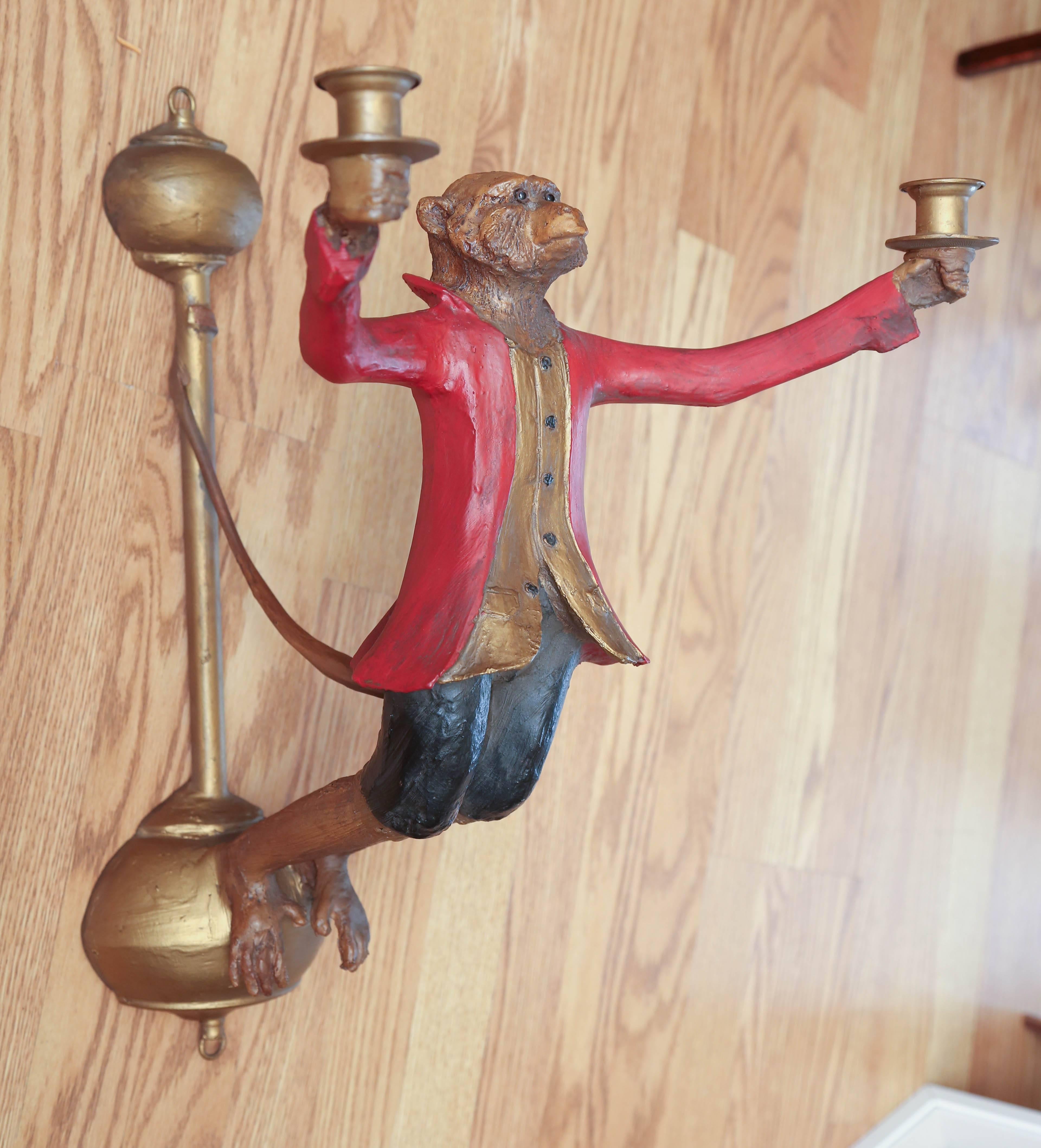 Pair of Monkey Sconces by Bill Huebbe In Good Condition In West Palm Beach, FL