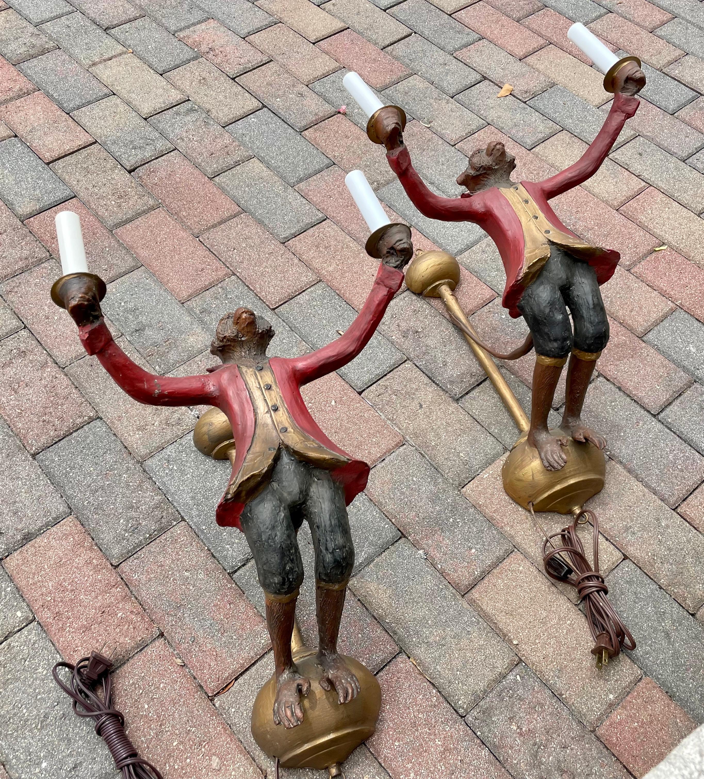 20th Century Pair of Monkey Wall Sconces by Bill Huebbe