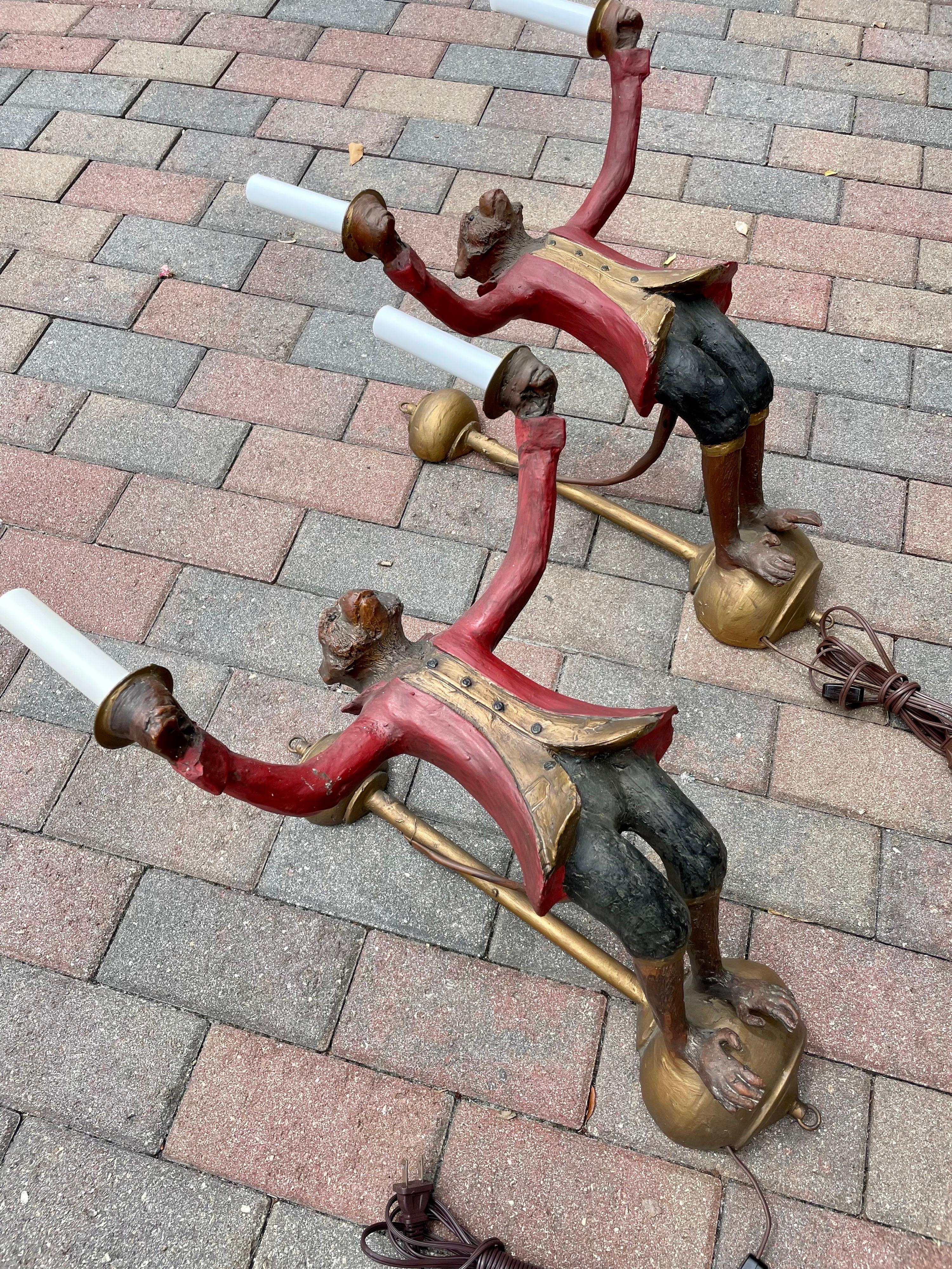 20th Century Pair of Monkey Wall Sconces by Bill Huebbe