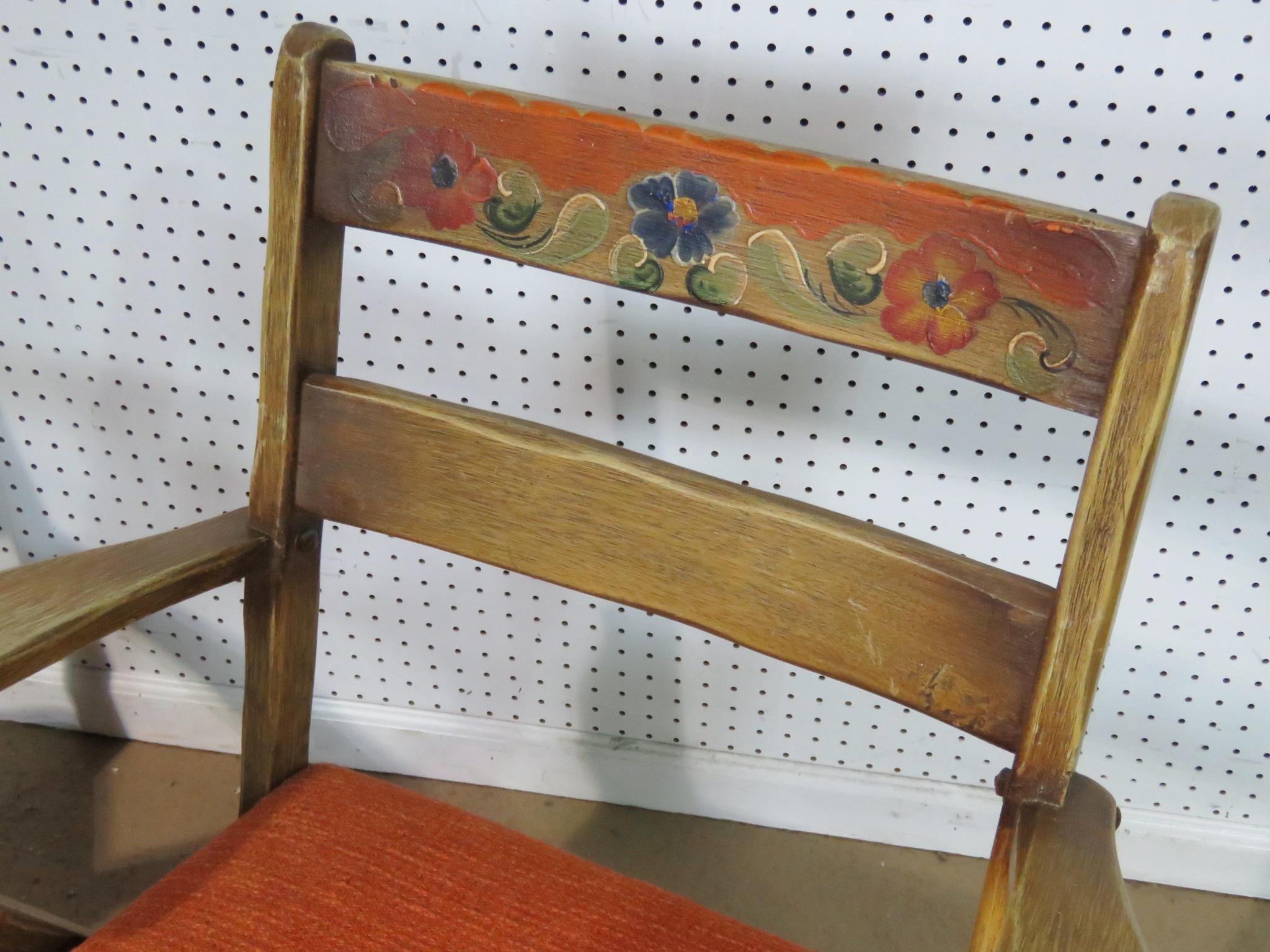 Pair of Monterey style paint decorated arm chairs with the original finish by JB Van Sciver.