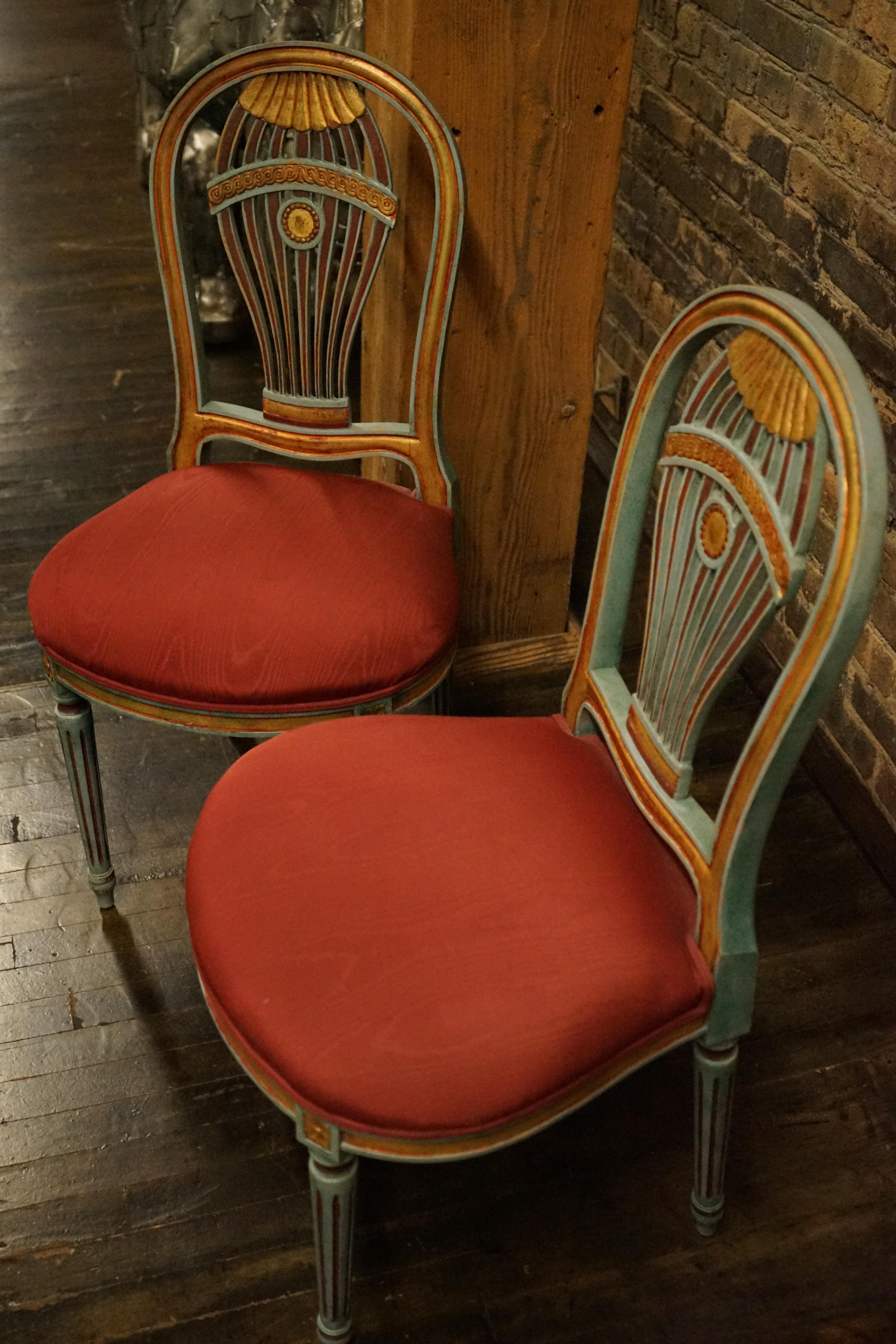 Pair of Montgolfier Style Balloon Back Chairs with Red Silk Upholstered Seats For Sale 3