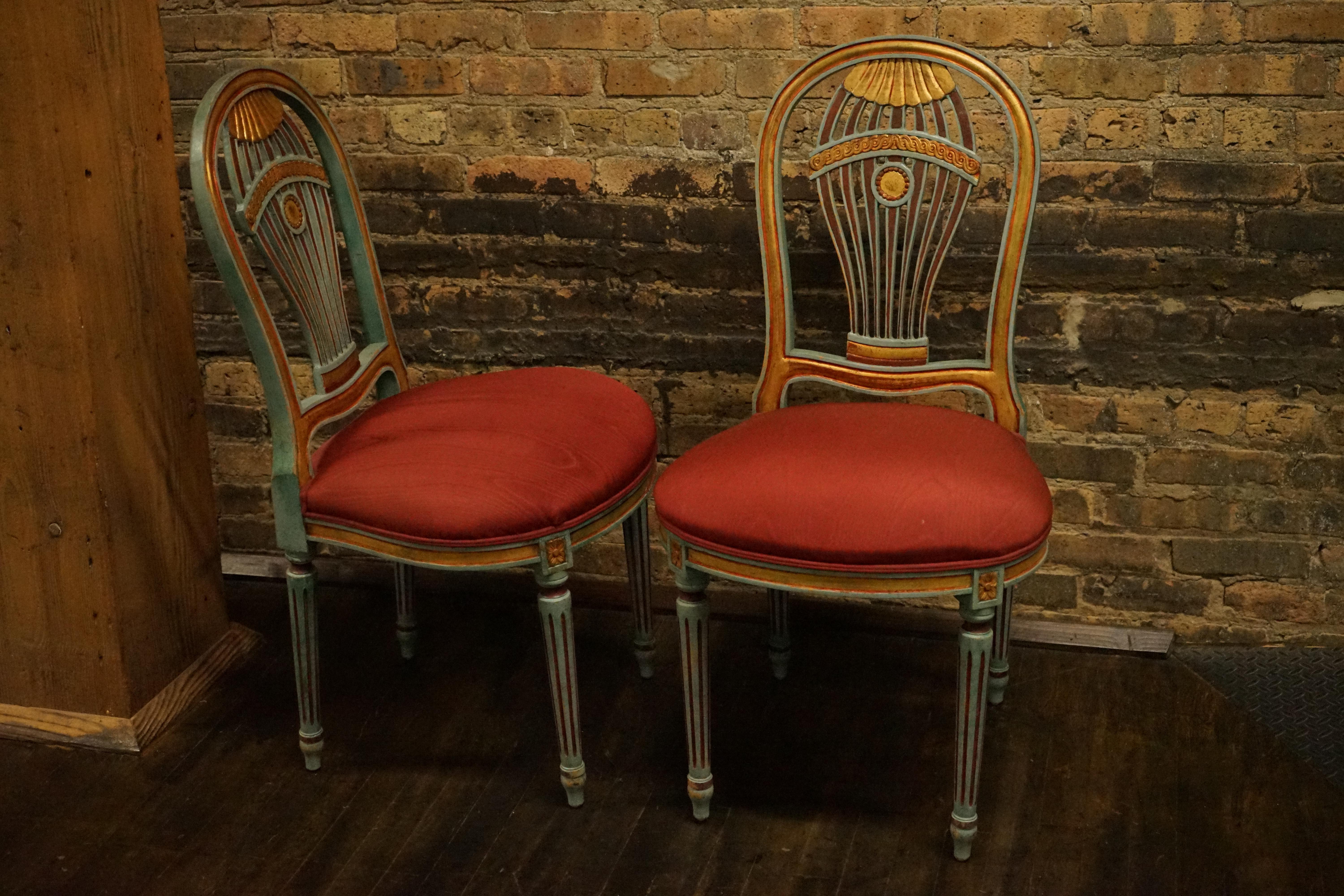 Louis XVI Pair of Montgolfier Style Balloon Back Chairs with Red Silk Upholstered Seats For Sale
