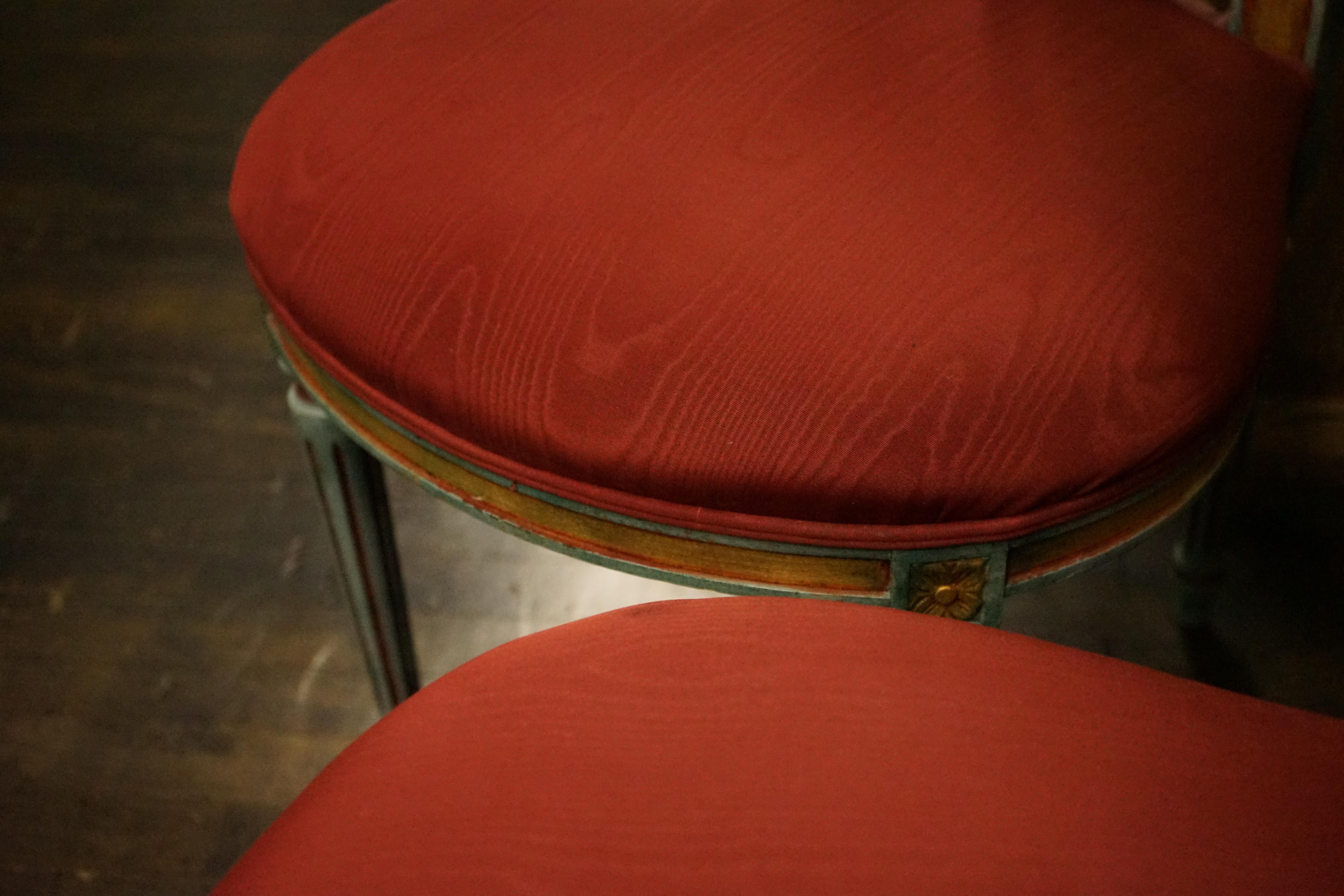 Late 20th Century Pair of Montgolfier Style Balloon Back Chairs with Red Silk Upholstered Seats For Sale