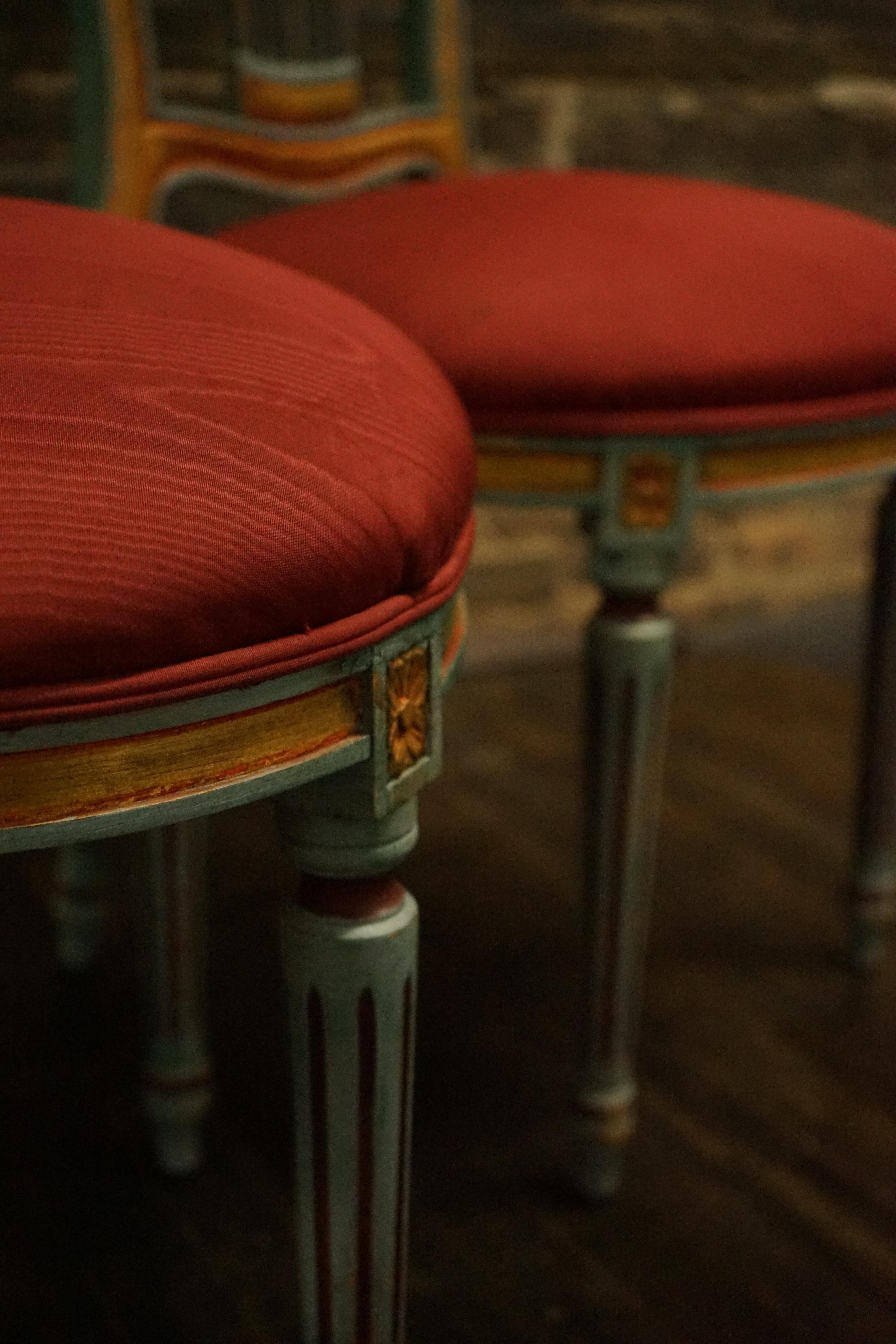 Pair of Montgolfier Style Balloon Back Chairs with Red Silk Upholstered Seats For Sale 1