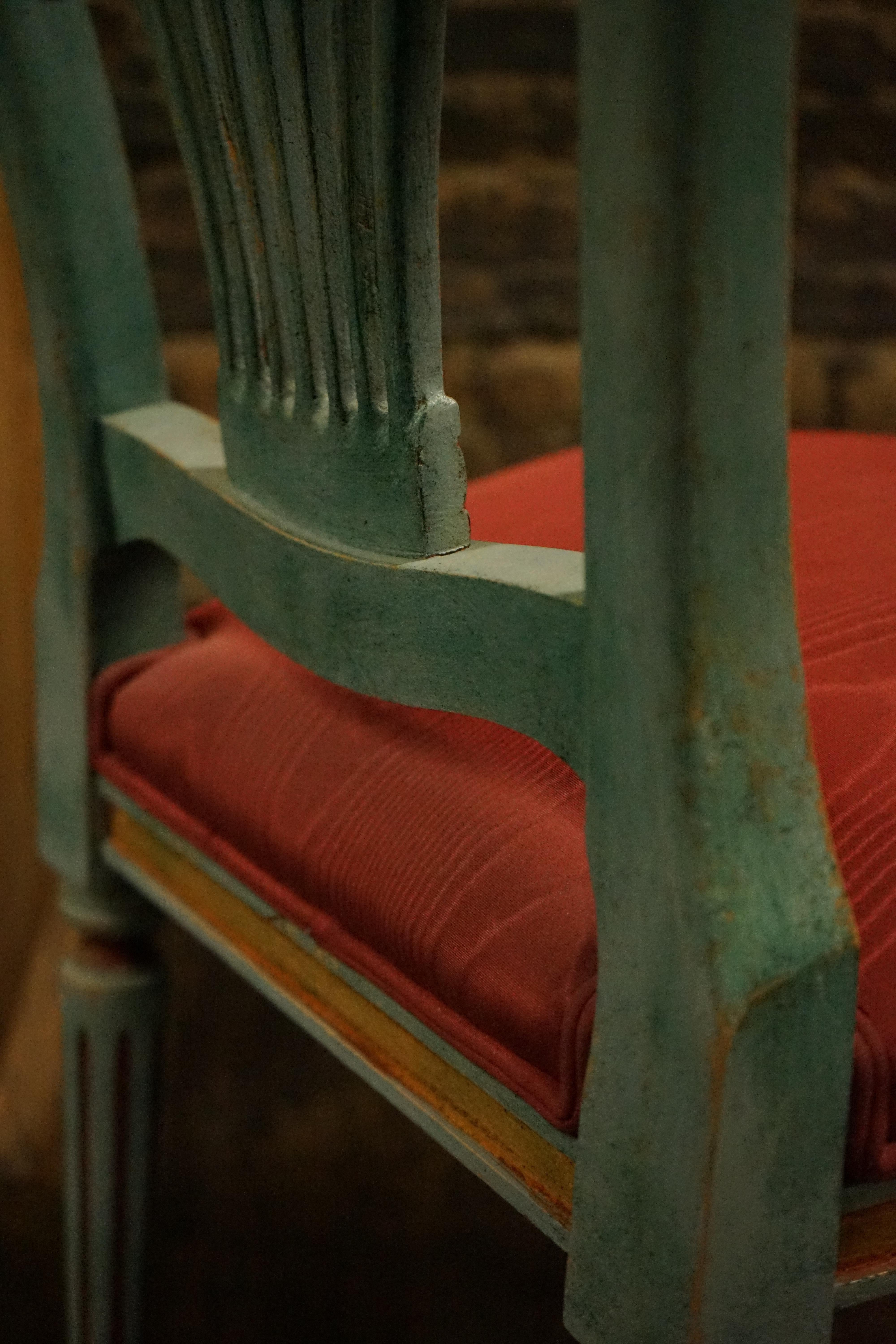 Pair of Montgolfier Style Balloon Back Chairs with Red Silk Upholstered Seats For Sale 2