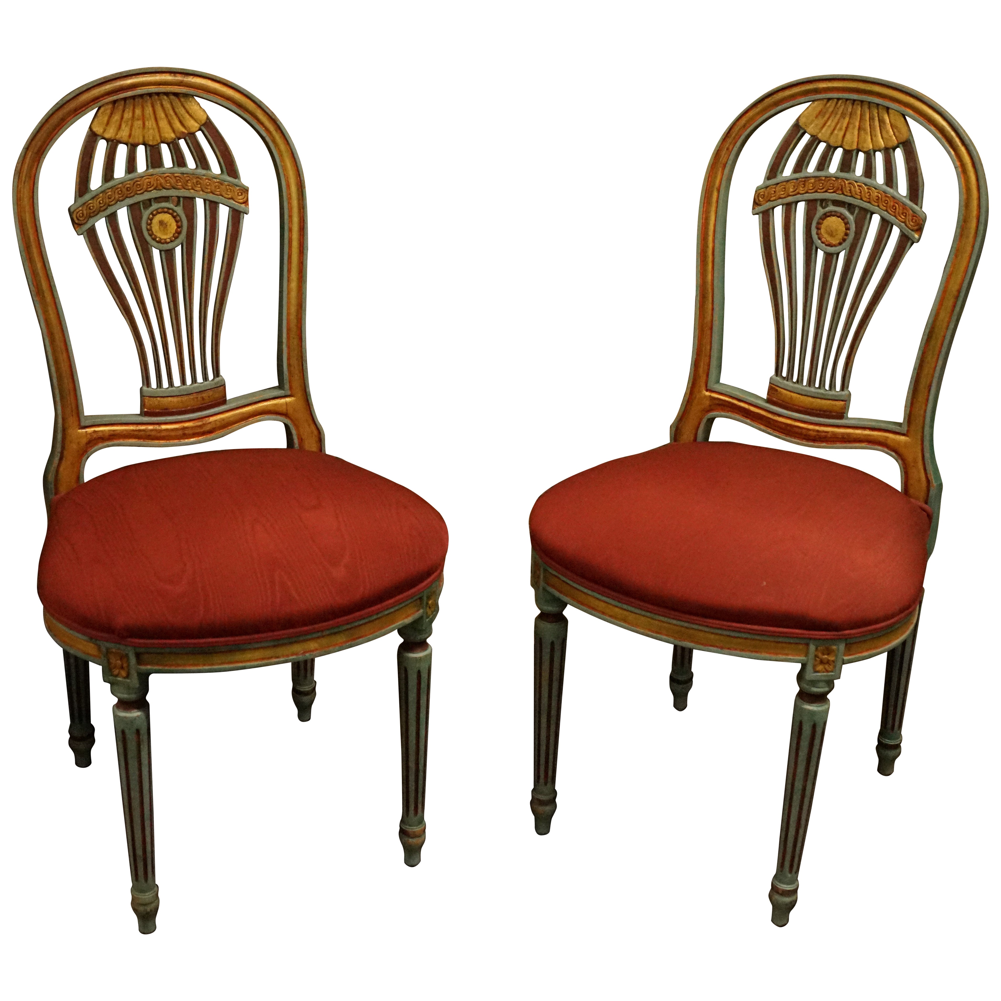 Pair of Montgolfier Style Balloon Back Chairs with Red Silk Upholstered Seats For Sale