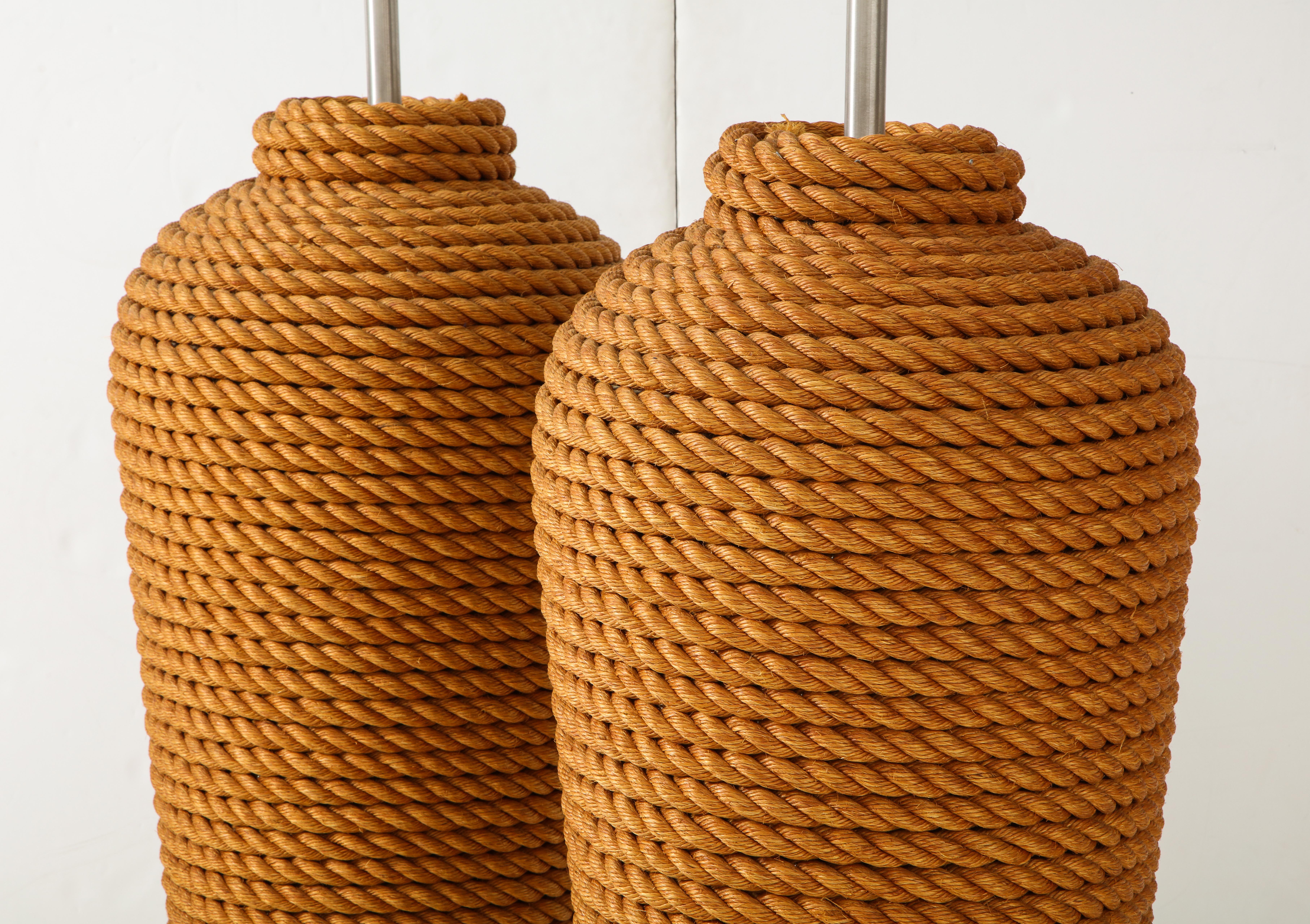 Pair of Monumental 1960s French Rope Floor Lamps In Good Condition In New York, NY