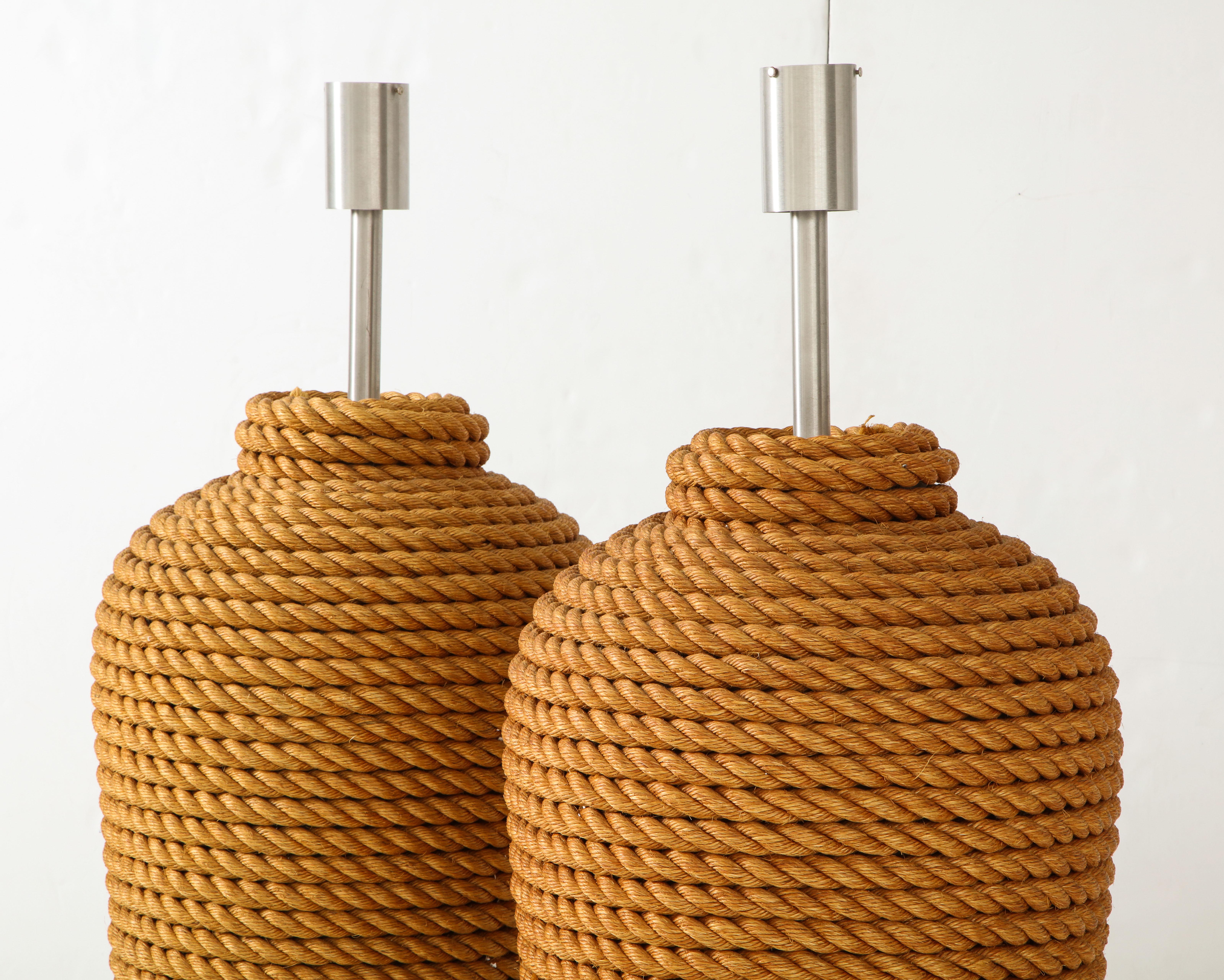 Mid-20th Century Pair of Monumental 1960s French Rope Floor Lamps