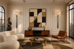 Pair of Monumental 1970s Chrome and Brass Wall Sconces, Jansen Style