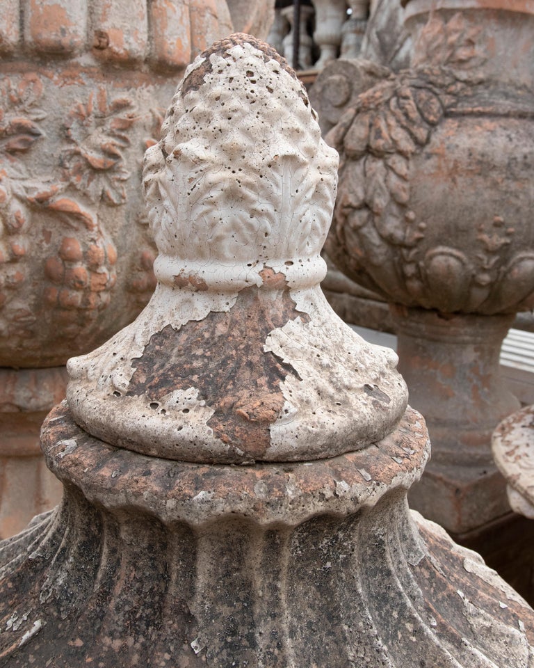 Pair of Monumental 1990s French Natural Terracotta Garden Urn Planters