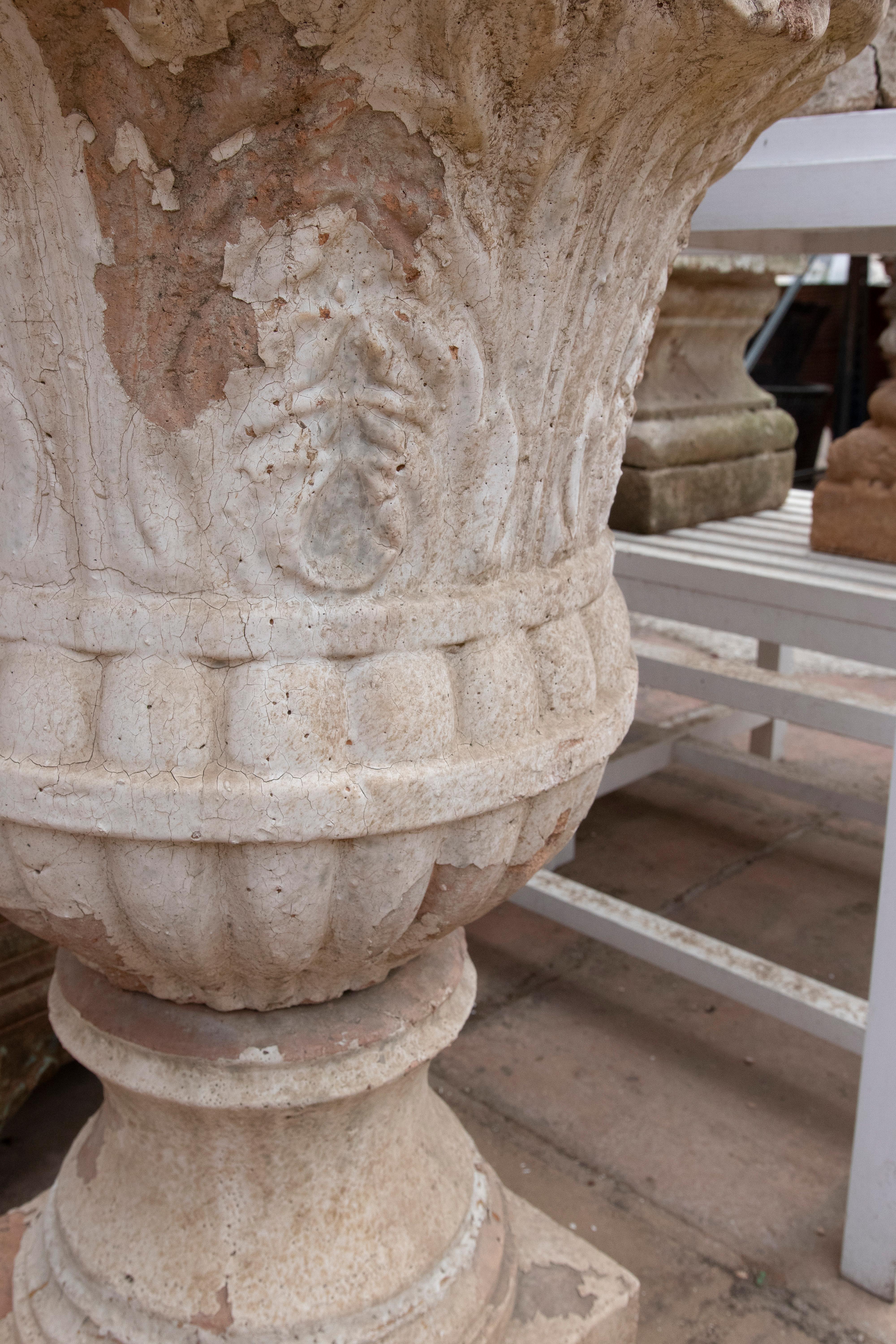 Pair of Monumental 1990s French Natural Terracotta Garden Urn Planters w/ Lids 3