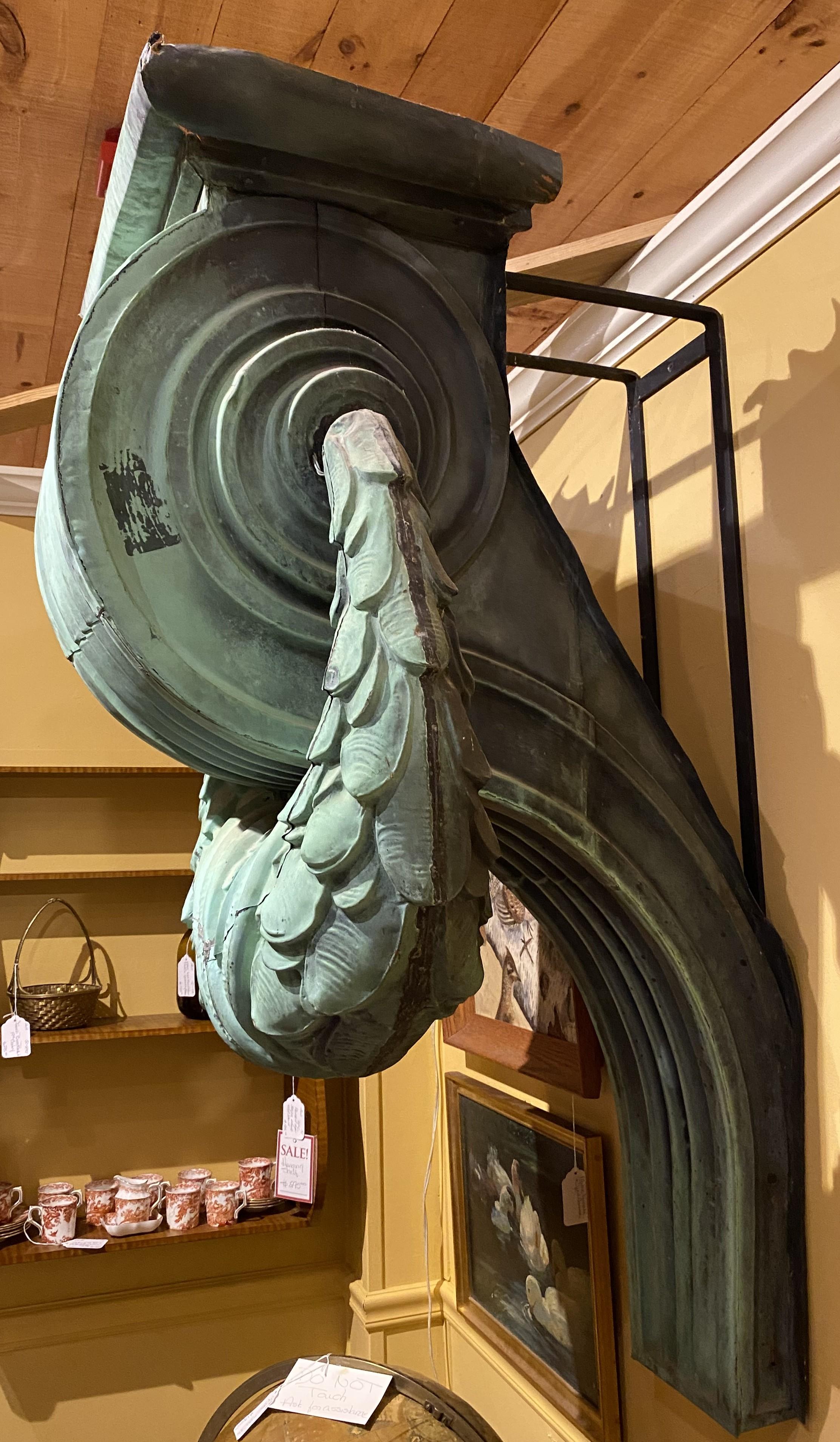 Neoclassical Pair of Monumental 19th century Architectural Scrolled Copper Corbels For Sale