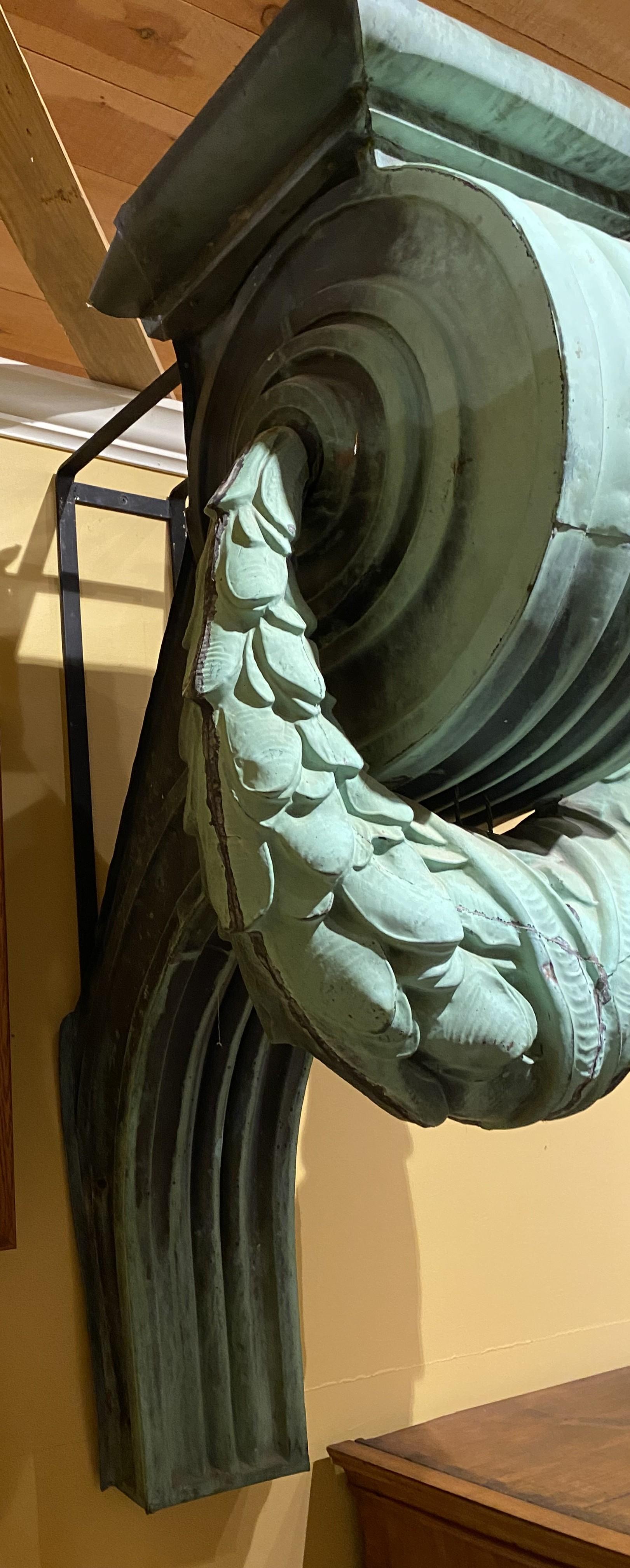 American Pair of Monumental 19th century Architectural Scrolled Copper Corbels For Sale