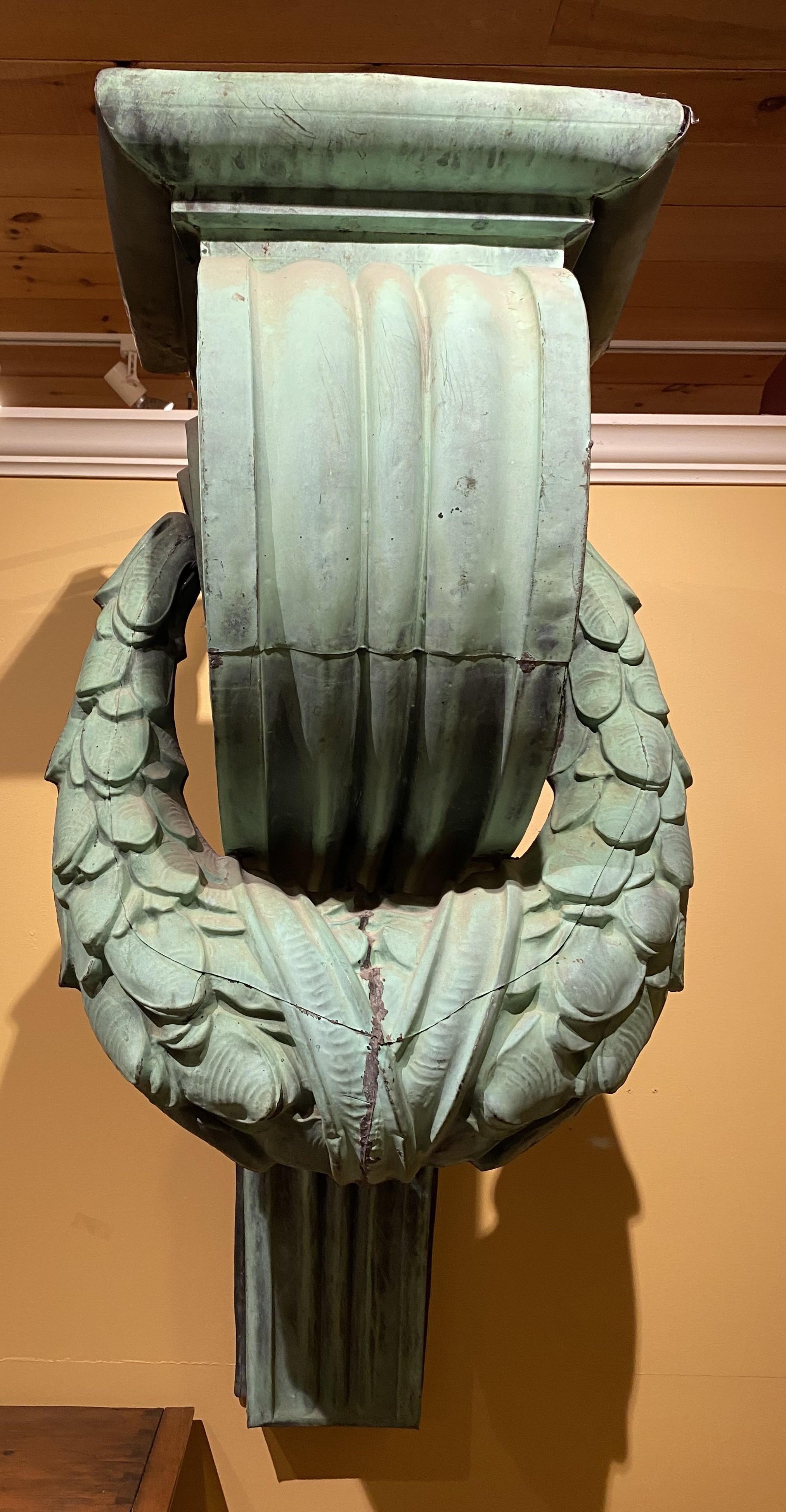 Hand-Crafted Pair of Monumental 19th century Architectural Scrolled Copper Corbels For Sale