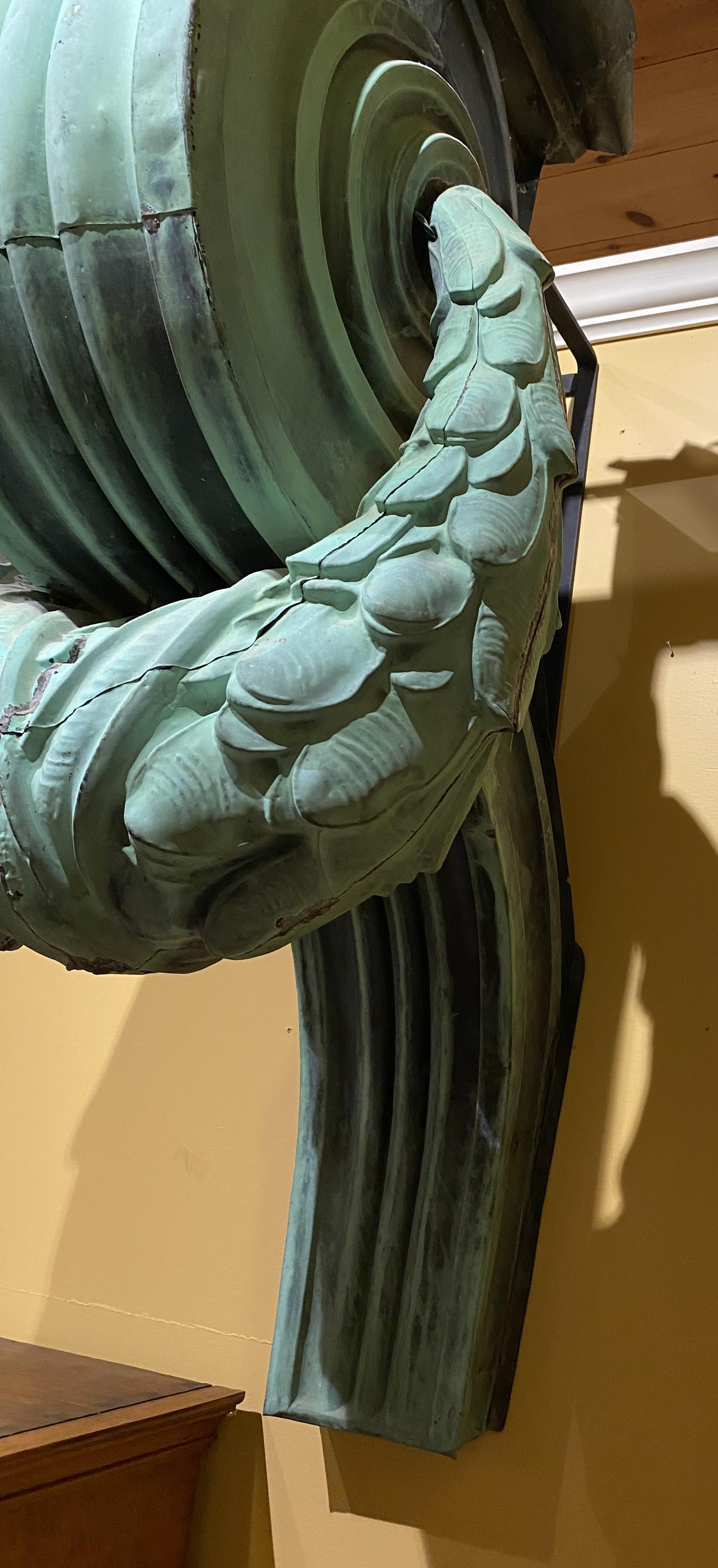 19th Century Pair of Monumental 19th century Architectural Scrolled Copper Corbels For Sale