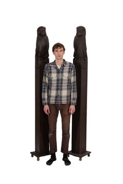 Pair of Monumental 19th Century Carved Wooden Parrot Columns