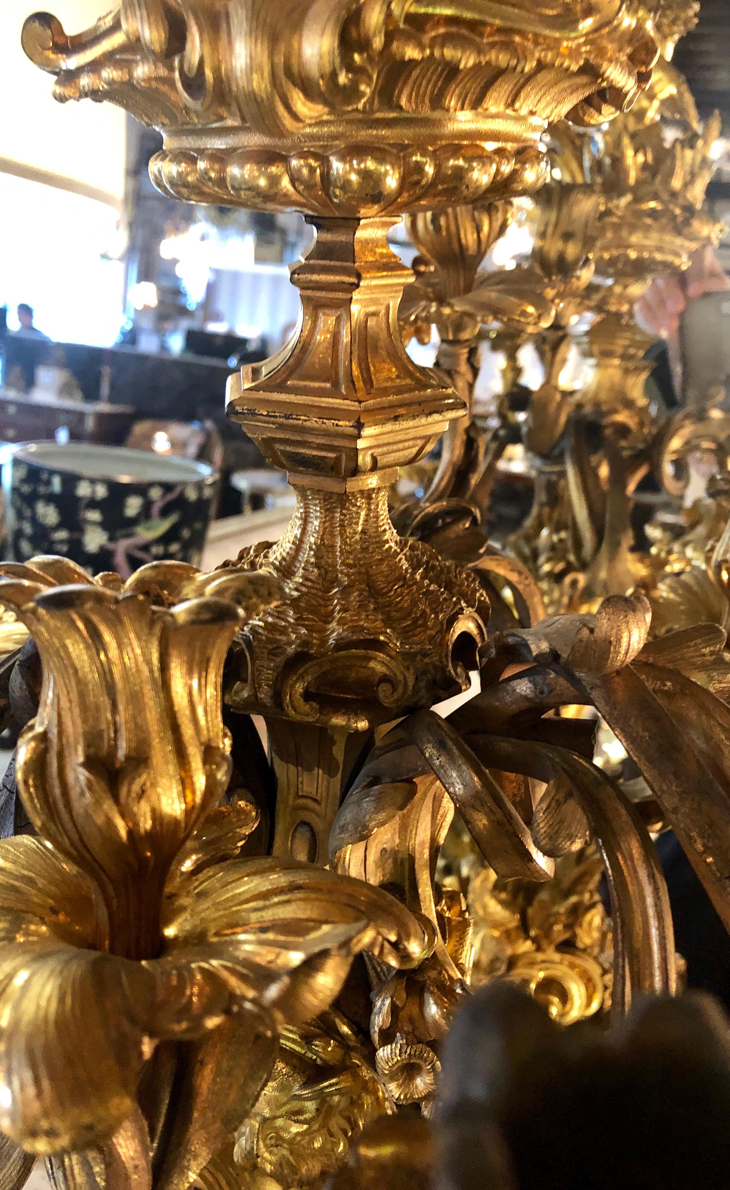 Pair of Monumental 19th Century Gilt Bronze Louis XV Nine Light Candelabrum 3