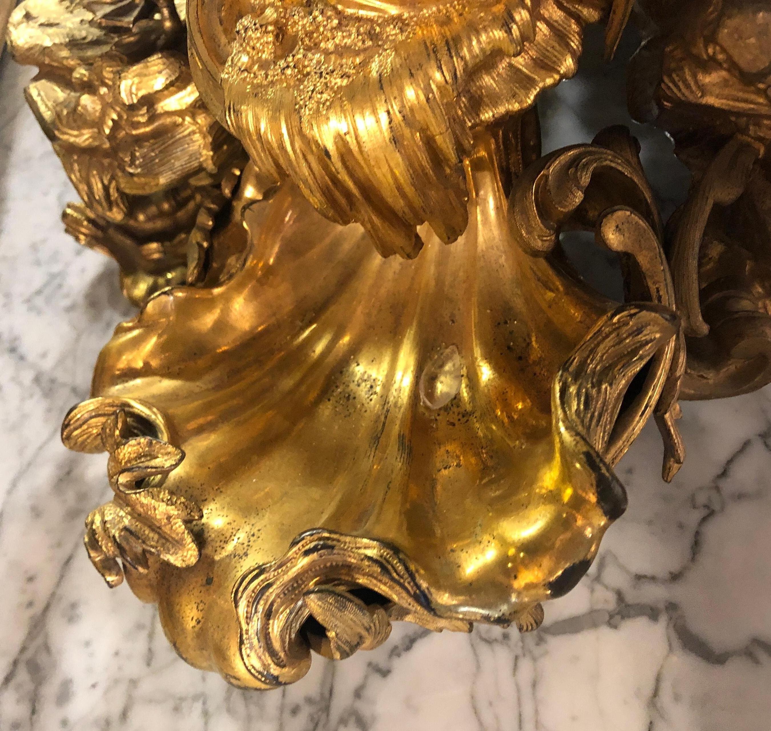 Pair of Monumental 19th Century Gilt Bronze Louis XV Nine Light Candelabrum 5