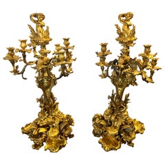 Pair of Monumental 19th Century Gilt Bronze Louis XV Nine Light Candelabrum