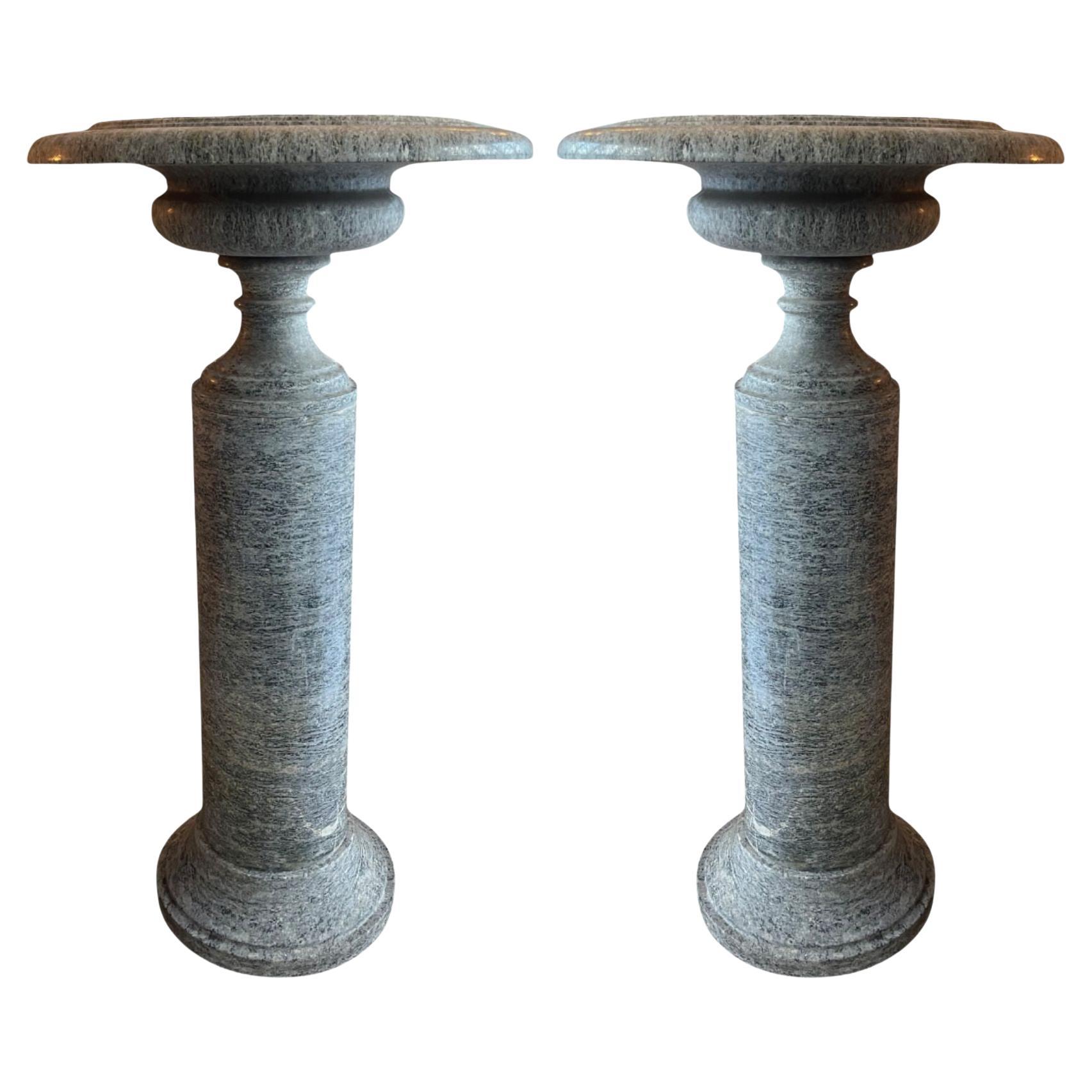 Pair of Monumental 19th-Century Italian Granite Pedestal Planters