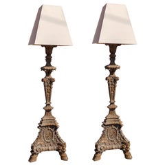 Pair of Monumental 20th Century Gilt Prickett Floor Lamps