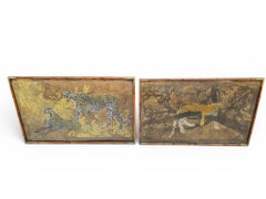 Pair of Monumental African Batik Leopard Panels by Babo, Signed and Dated 1977