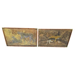 Pair of Monumental African Batik Leopard Panels by Babo, Signed and Dated 1977