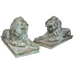 Pair of Monumental Antique Bronze Lions