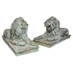 Pair of Monumental Antique Bronze Lions