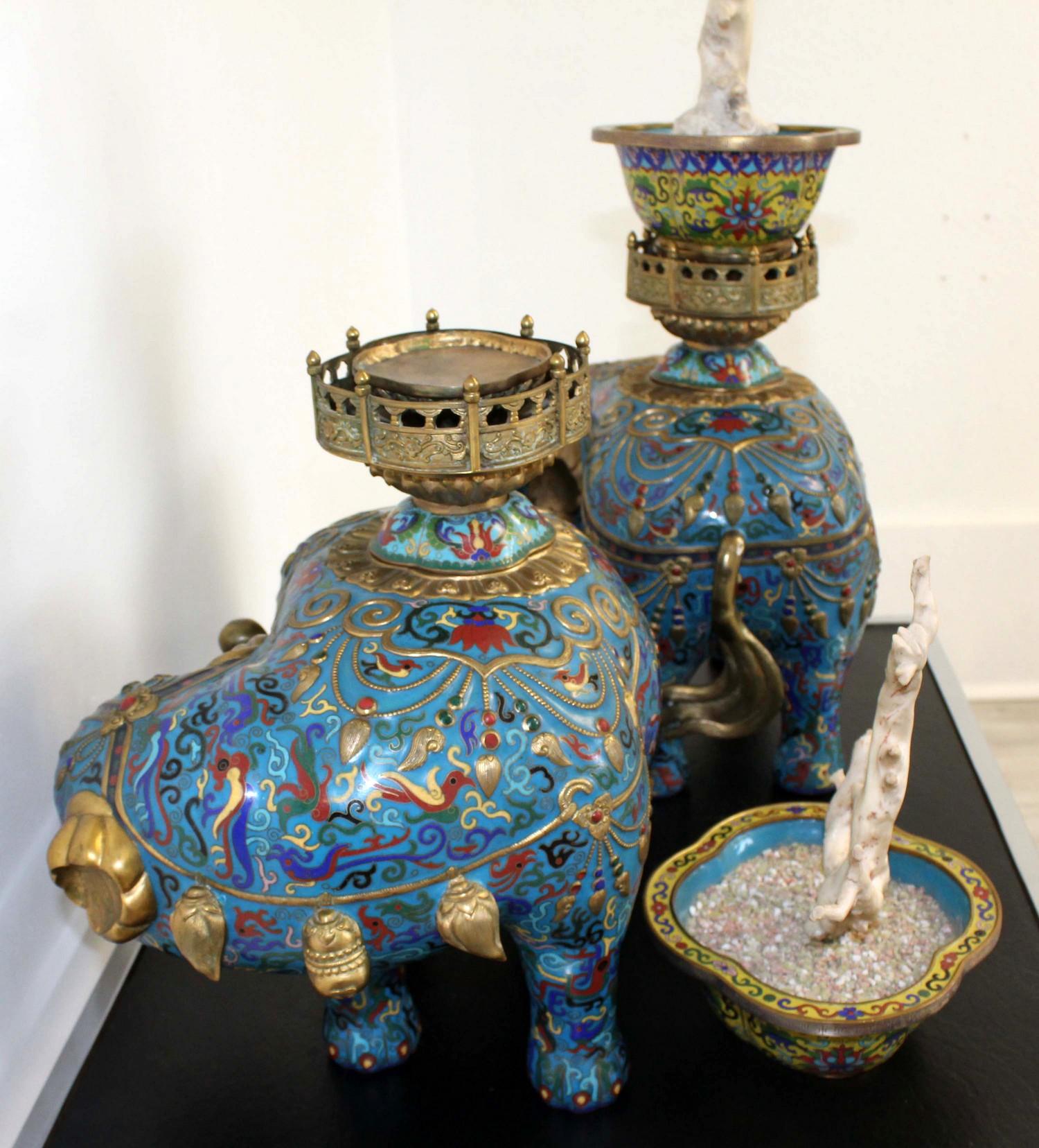 Pair of Monumental Antique Cloisonne Elephants with Branch Coral 7