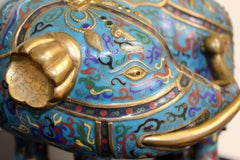 Pair of Monumental Antique Cloisonne Elephants with Branch Coral