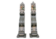 Pair Of Monumental Antique Polychrome Corbels With Foliate Designs