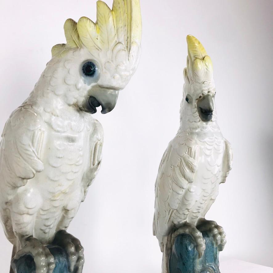 Pair of Monumental Antique Porcelain Cockatoos 7