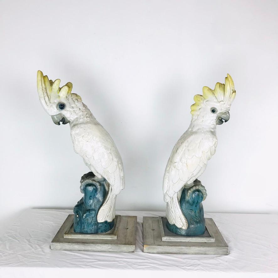 Pair of Monumental Antique Porcelain Cockatoos 1