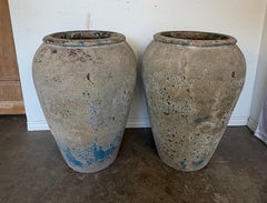 Pair of Monumental Antique Water Jars - Large with Original Turquoise Glaze