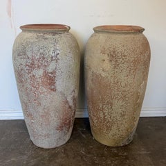 Pair of Monumental Antique Water Jars - Tall Crucible Form Olive Jars