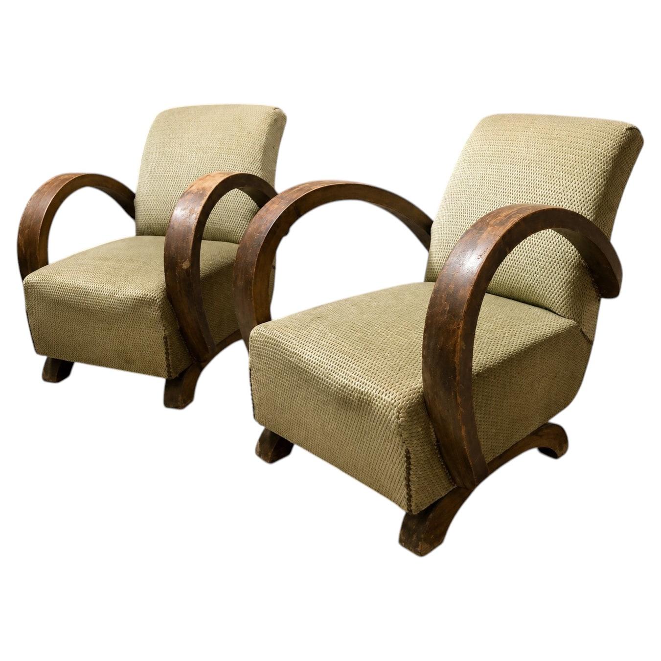 Pair of Monumental Art Deco Bentwood Club Chairs, France, circa 1930