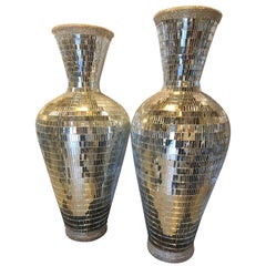 Art Deco Style Monumental Micro Mosaic Mirrored Over Clay Urn, a Pair 