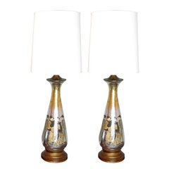 Pair of Monumental Asian Motif Eglomise Lamps