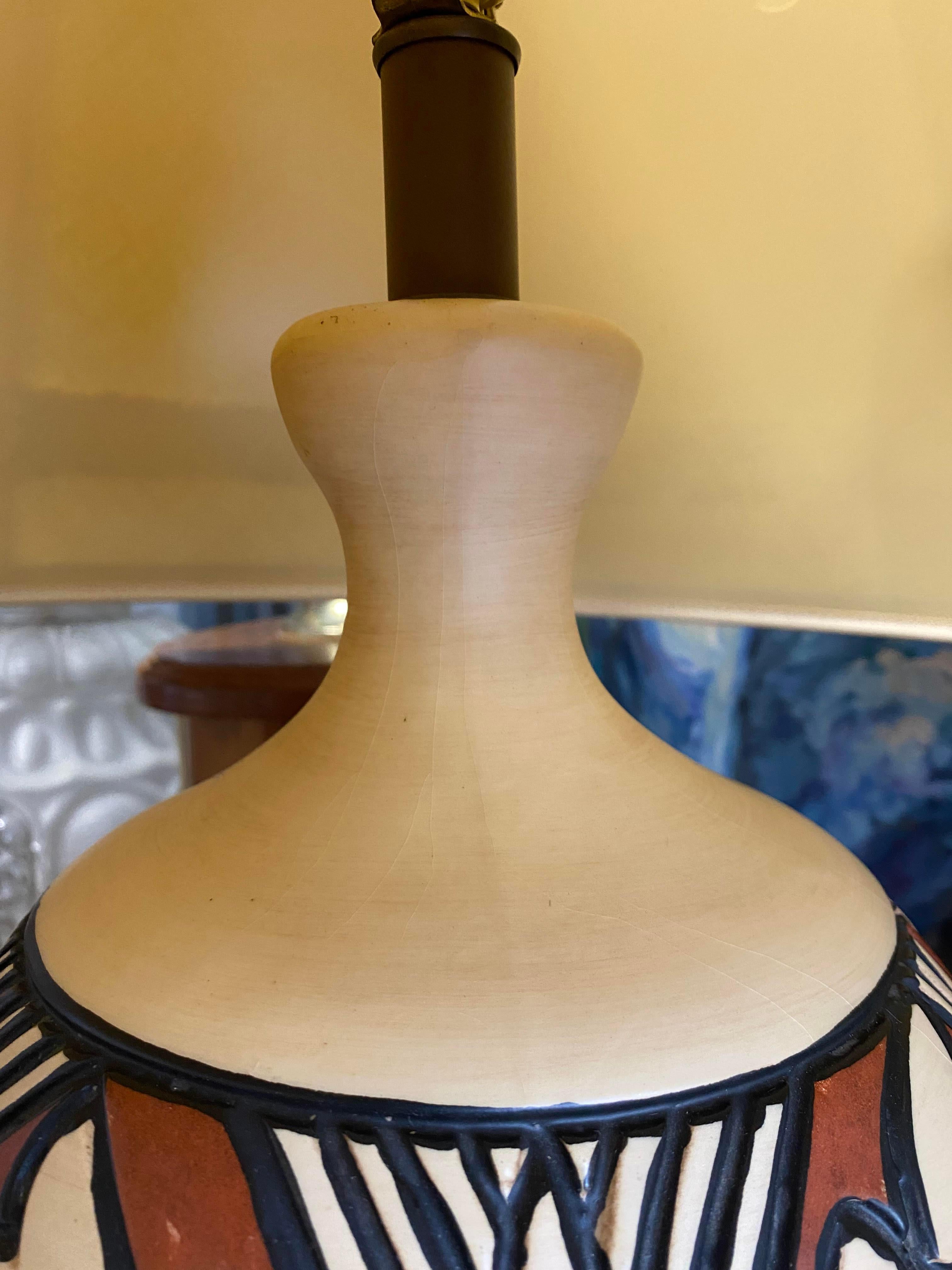 Pair of Monumental Aztec / Southwestern Pablo Picasso Style Ceramic Table Lamps 1