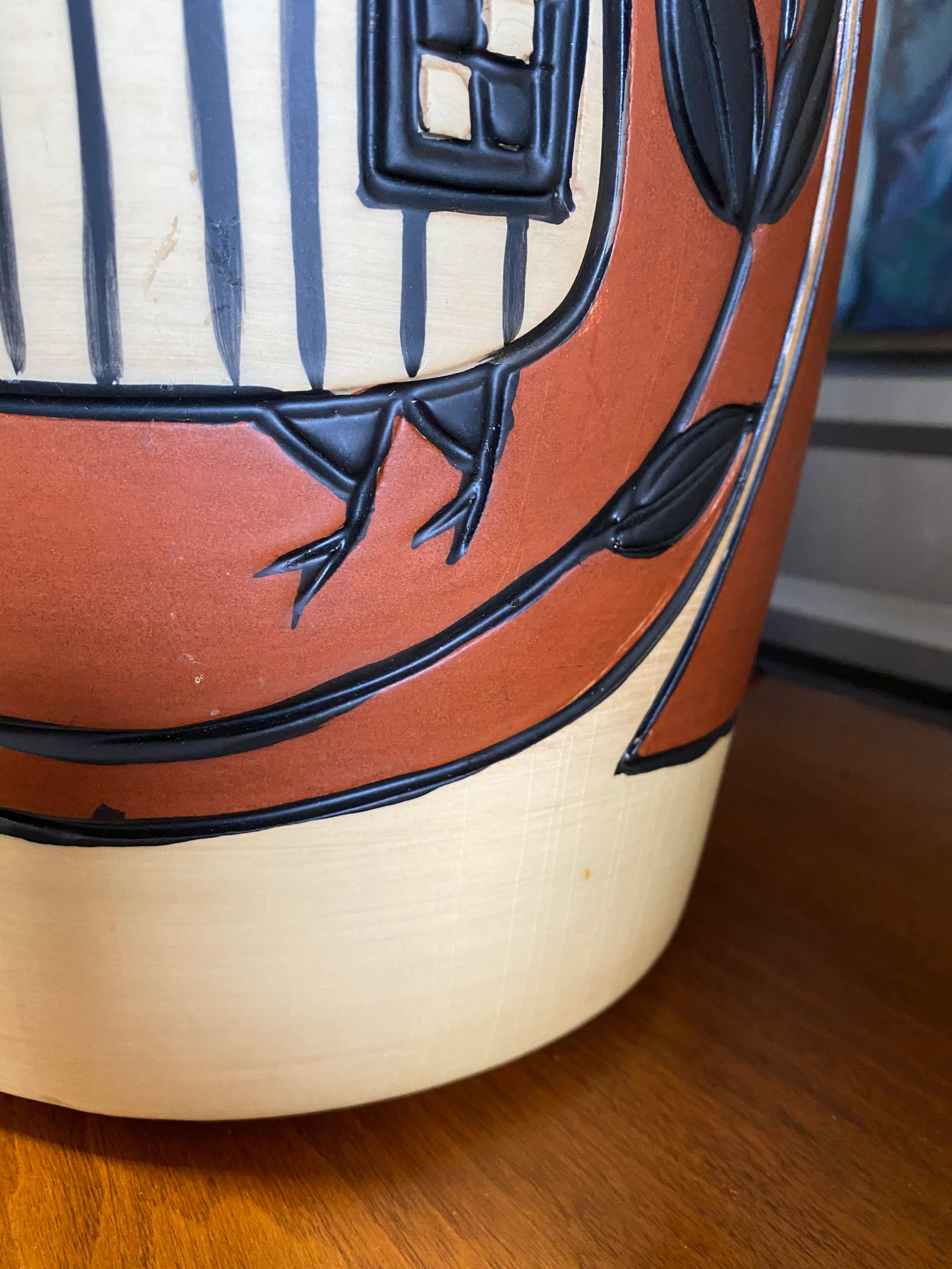 Pair of Monumental Aztec / Southwestern Pablo Picasso Style Ceramic Table Lamps In Good Condition In Spring Valley, CA