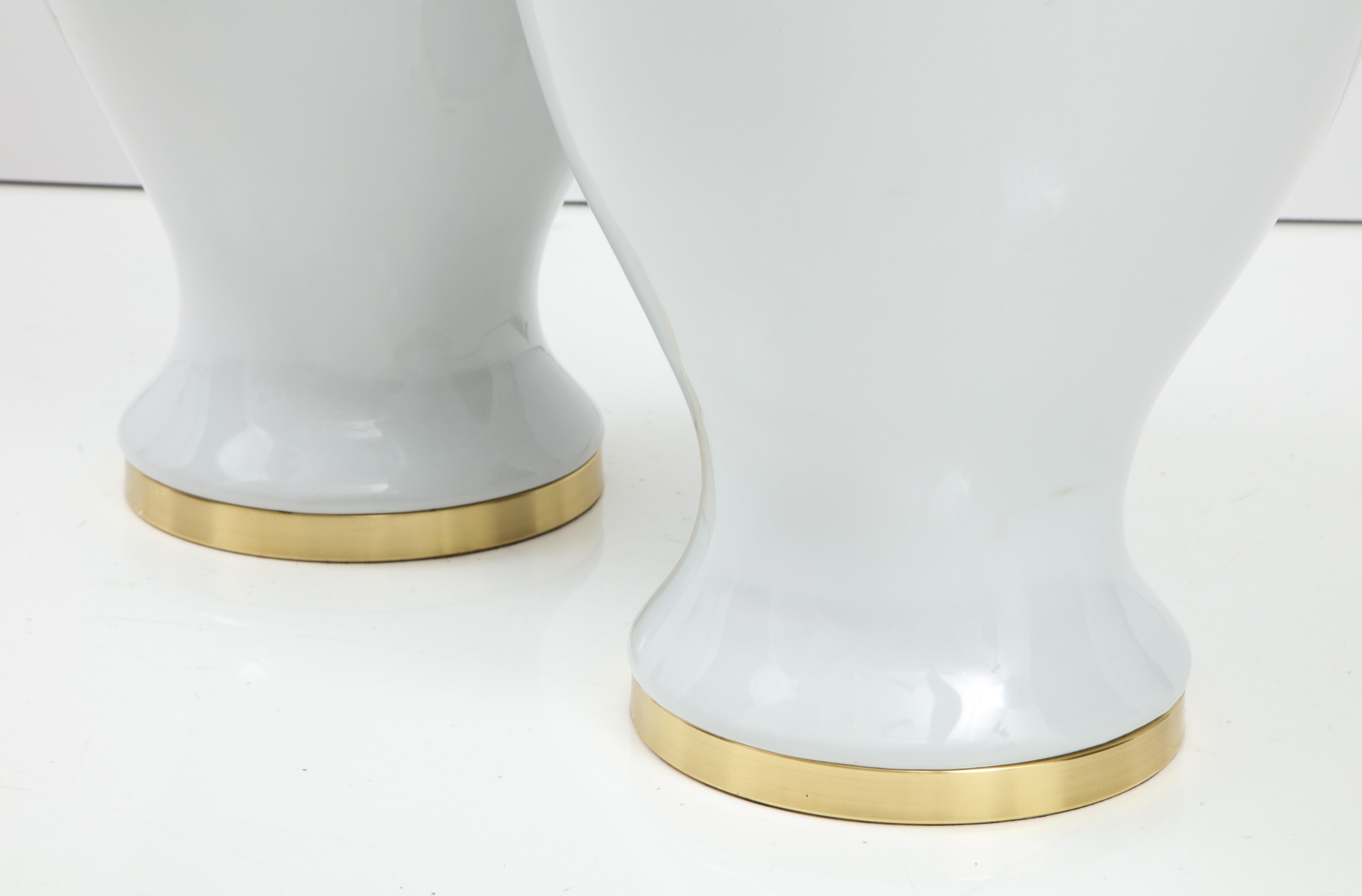 Brass Pair of Monumental Blanc de Chine Lamps For Sale