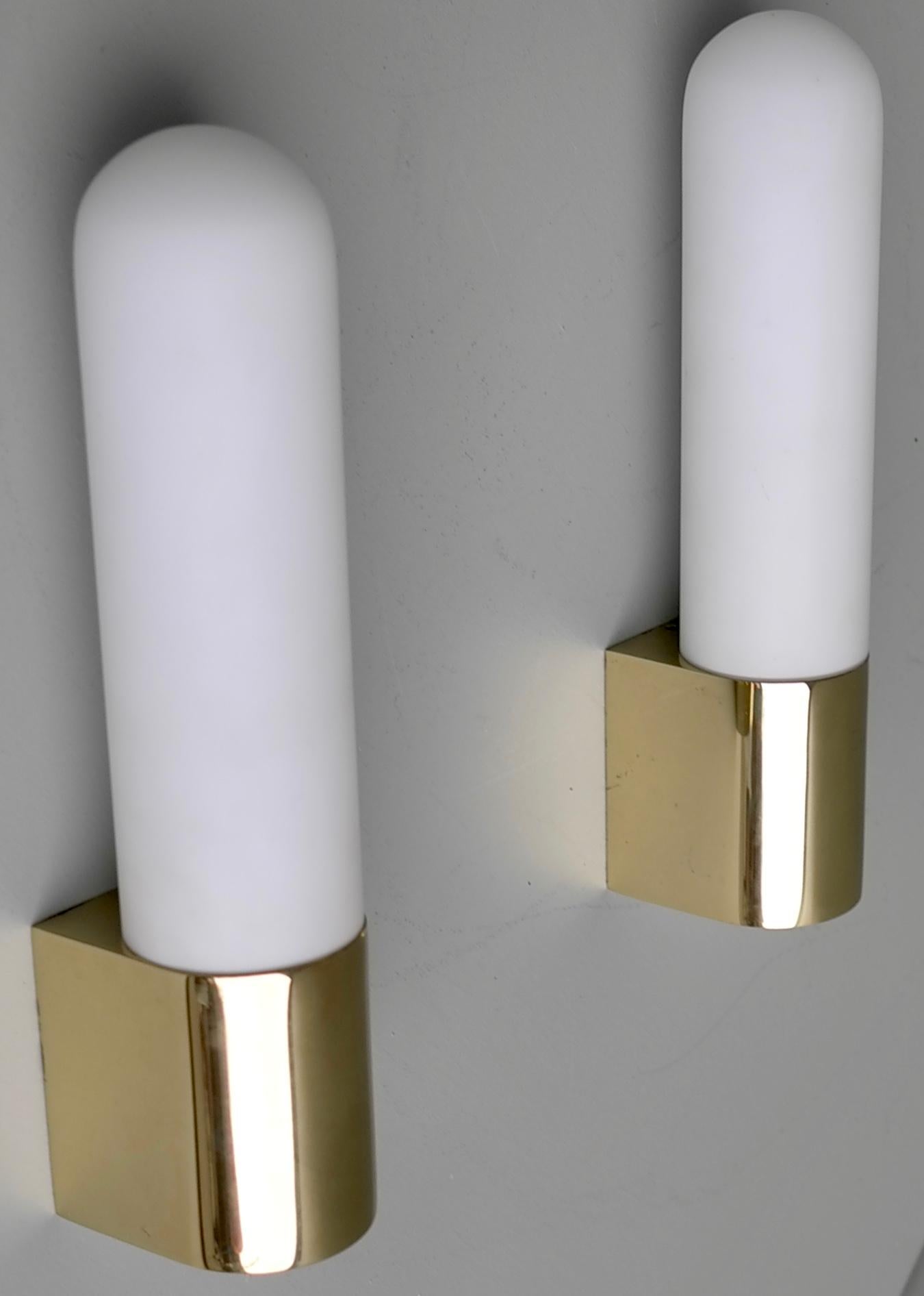 Pair of Monumental Brass and Opaline Glass Wall Lamps, 1970s For Sale 4