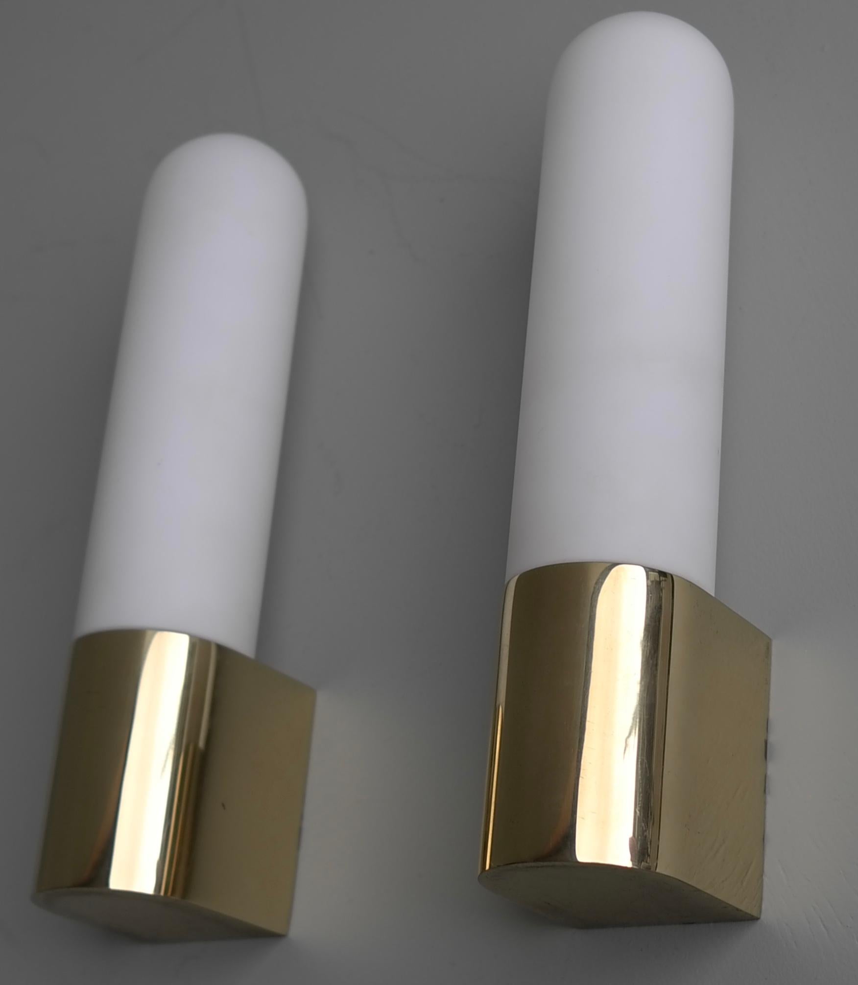 Pair of Monumental Brass and Opaline Glass Wall Lamps, 1970s For Sale 2