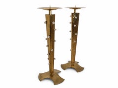 Pair of Monumental Brass Floor Candlesticks in the Hollywood Regency Taste