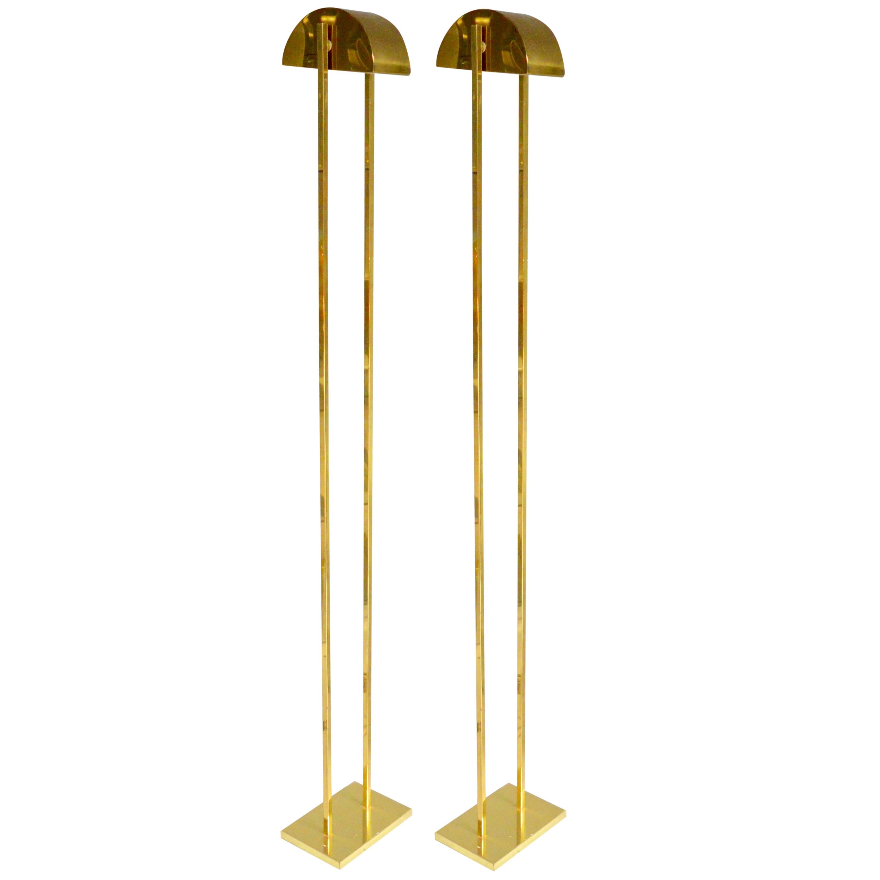 Pair of Monumental Brass Floor Lamps