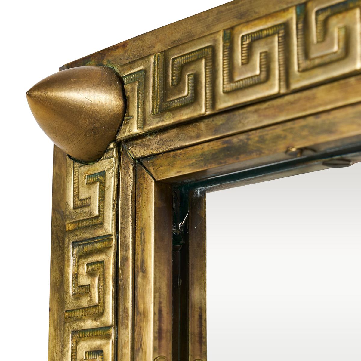 Modern Pair of Monumental Brass Mirrors with Greek Key Detailing and Studs, circa 1970 For Sale