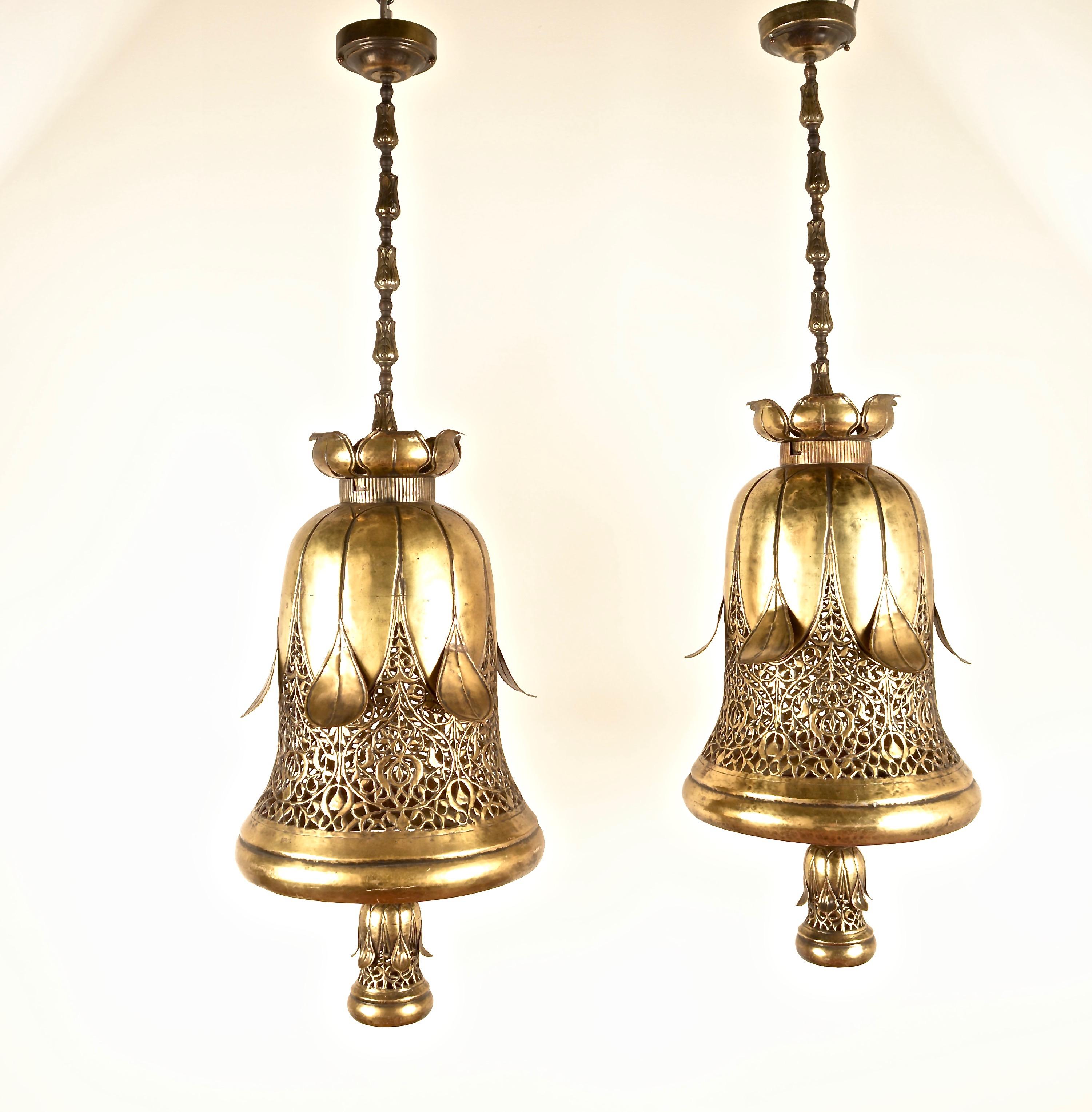 Pair of Monumental Brass Pendants, India, Circa 1960s 4
